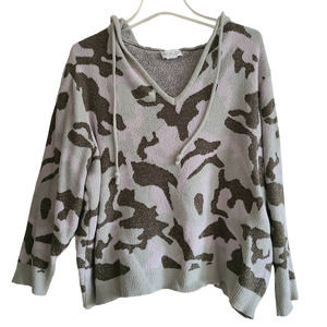 RACHEL ZOE Textured Cropped Boxy Green Pink Camo Hoodie‎ Women's L/XL*